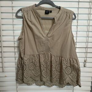 GAP Eyelet Peplum Top, Tan, Size Large, Vintage Blue Label